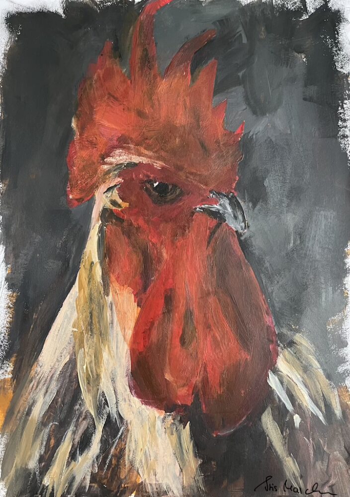 Stolzer Hahn • Acryl auf Papier • 30 x 40 cm • 2024