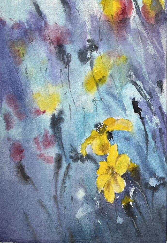Blühende Wiese im Licht • Aquarell auf Papier • 25 x 36 cm • 2023