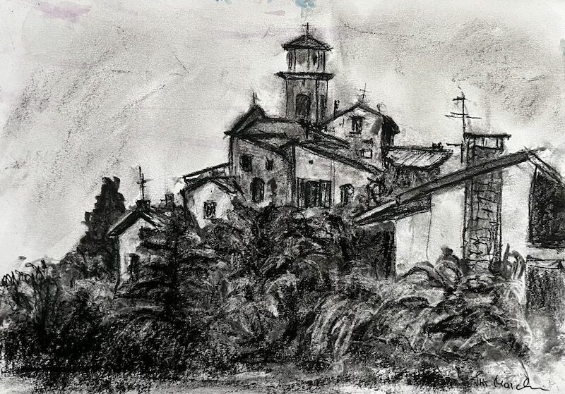 Alte Kirche von Pai • Kohle auf Papier • 20 x 27 cm • 2024