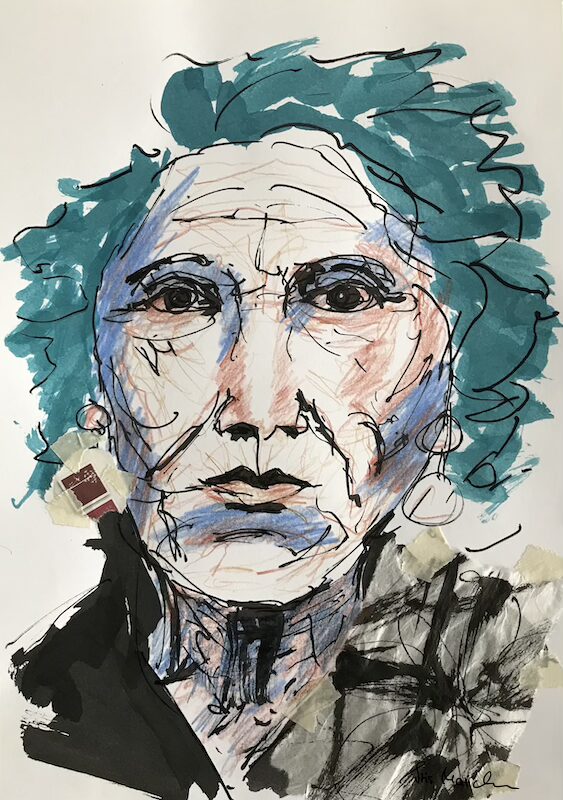 Alte Dame mit Ohrring • Mixed Media auf Papier • 20 x 27 cm • 2022